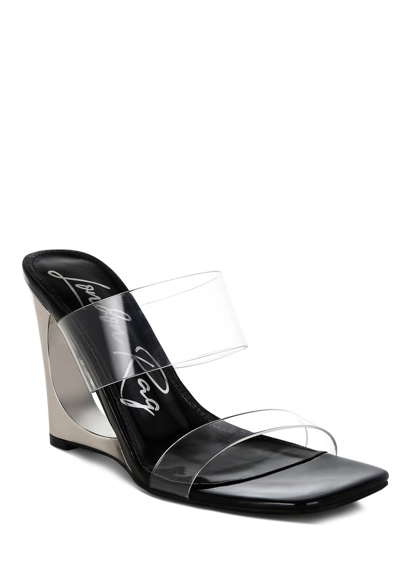 Fantasy Wedge Heel Clear Sandals in Black