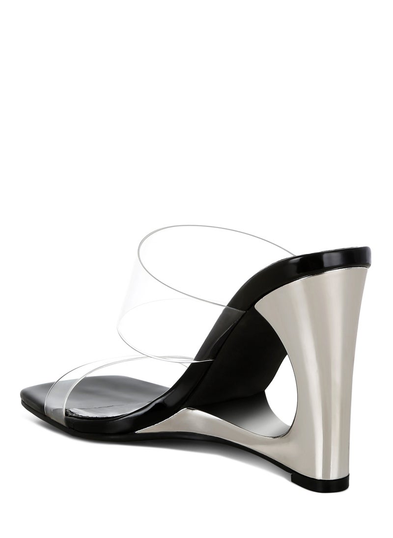 Fantasy Wedge Heel Clear Sandals in Black