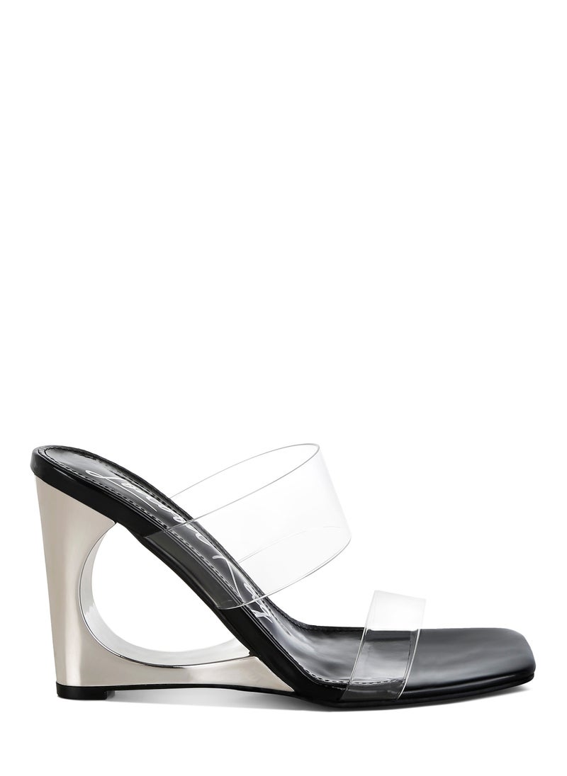 Fantasy Wedge Heel Clear Sandals in Black