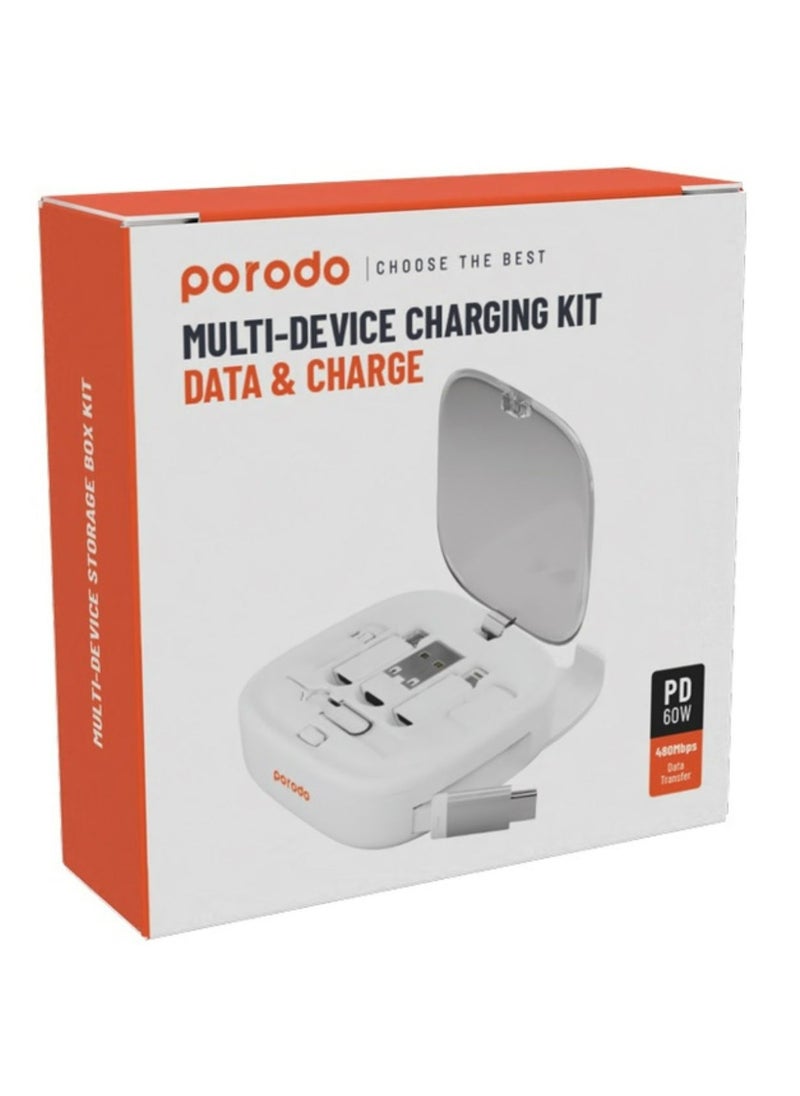 6 in 1 Multi Functional Charging Kit with 60W Power Delivery Type-C to Type-C Cable, Compact & Portable - White