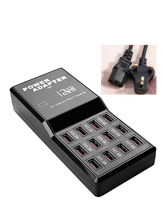 USB Charger 12 Port USB Desktop Hub Wall Charger Charge All Your Devices with Ease for Smartphone Tablets