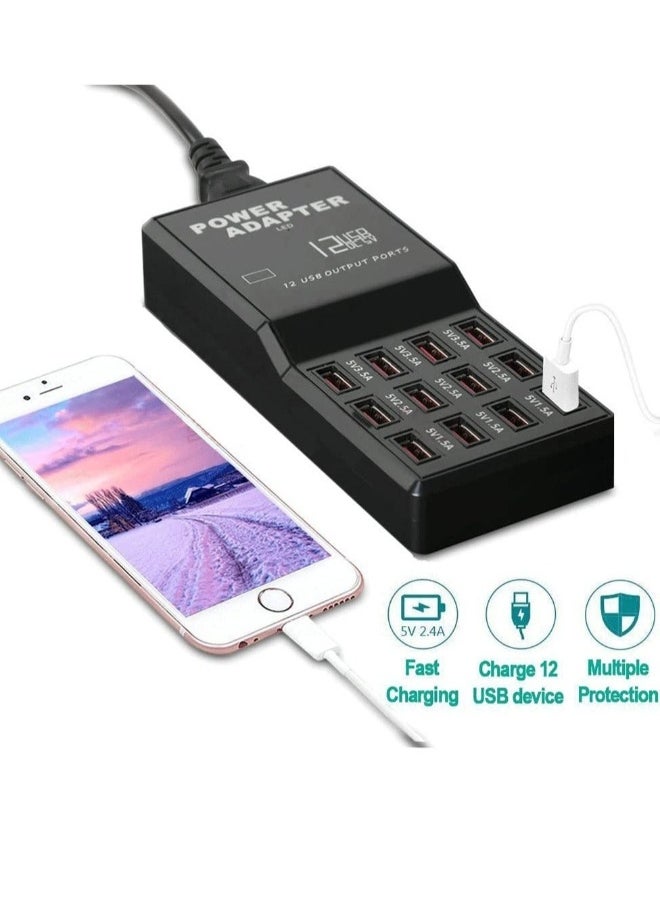 USB Charger 12 Port USB Desktop Hub Wall Charger Charge All Your Devices with Ease for Smartphone Tablets