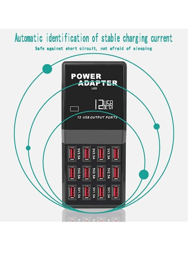 USB Charger 12 Port USB Desktop Hub Wall Charger Charge All Your Devices with Ease for Smartphone Tablets