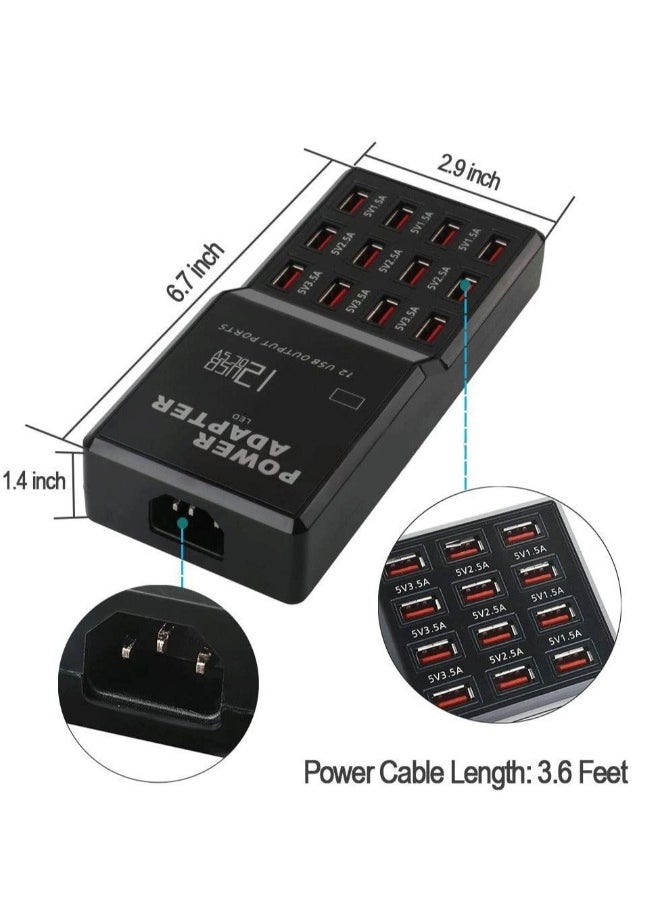 USB Charger 12 Port USB Desktop Hub Wall Charger Charge All Your Devices with Ease for Smartphone Tablets