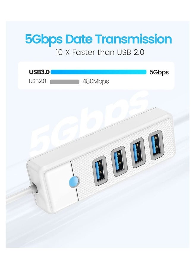 USB C Hub 4 Ports USB 3.1 Type C to USB 3.0 Hub Adapter, USB Splitter for Laptop, Mobile Phone, Tablet with 0.5ft Cable, Compatible with Mac OS 10.X and Above, Linux, Android-White