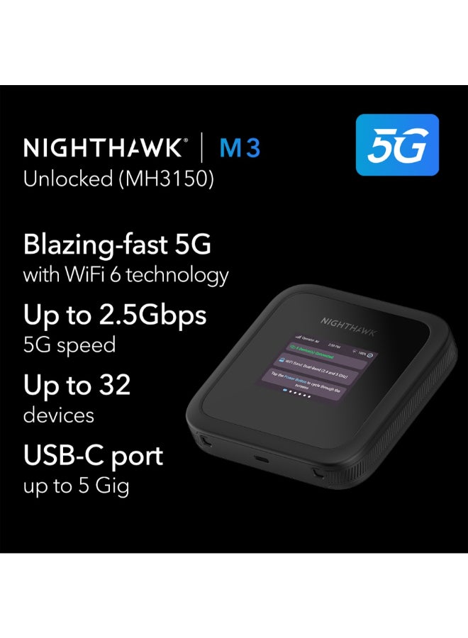 NIGHTHAWK M3 5G ROUTER MOBILE HOTSPOT – Up to 2.5 Gbps Speed, High-Speed Portable WiFi for Home or Travel, Supports Multiple Devices Simultaneously, Ideal for Remote Work Black