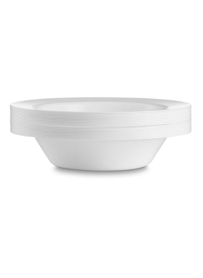 BloominGoods 50 Large Disposable White Plastic Soup Bowls | 14 oz. Premium Heavy Duty Disposable Dinnerware with Real China Design (50-Pack)