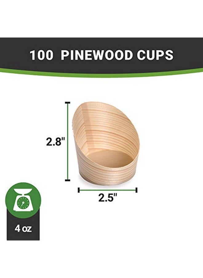 Restaurantware 4 Ounce Small Dessert Cups 100 Slanted Dessert Tasting Cups - Disposable Serves Hors d'oeuvres Samples Or Snacks Pinewood Appetizer Containers For Weddings Parties And Events