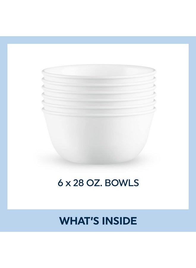 Corelle Vitrelle 28-oz Soup/Cereal Bowls Set of 6, Chip & Crack Resistant Dinnerware Bowls for Soup, Ramen, Cereal and More, Triple Layer Glass, Winter Frost White