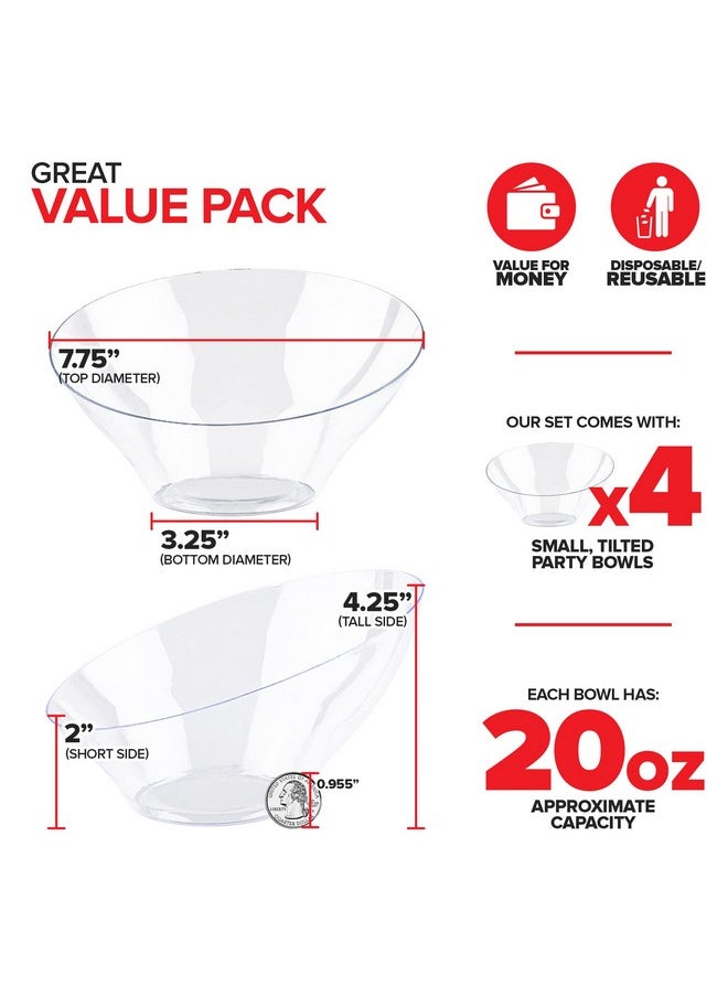 20oz Clear Plastic Serving Bowls (4 Pack) Medium Disposable Candy Dishes, Buffet Containers, Chips, Popcorn, Snacks, Mints, Salad Bar, Snack Bowl, Parties, Office Desk, Bridal Shower, Party Supplies