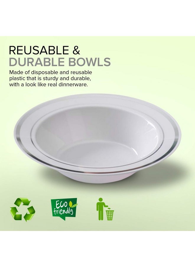Stock Your Home Plastic Party Bowls (50 Pack) 12 Oz Elegant Disposable Dinnerware - Fancy Shatterproof Tableware for Catering, Holidays, Parties Supplies, Weddings, Catering, and Everyday Use (Silver)