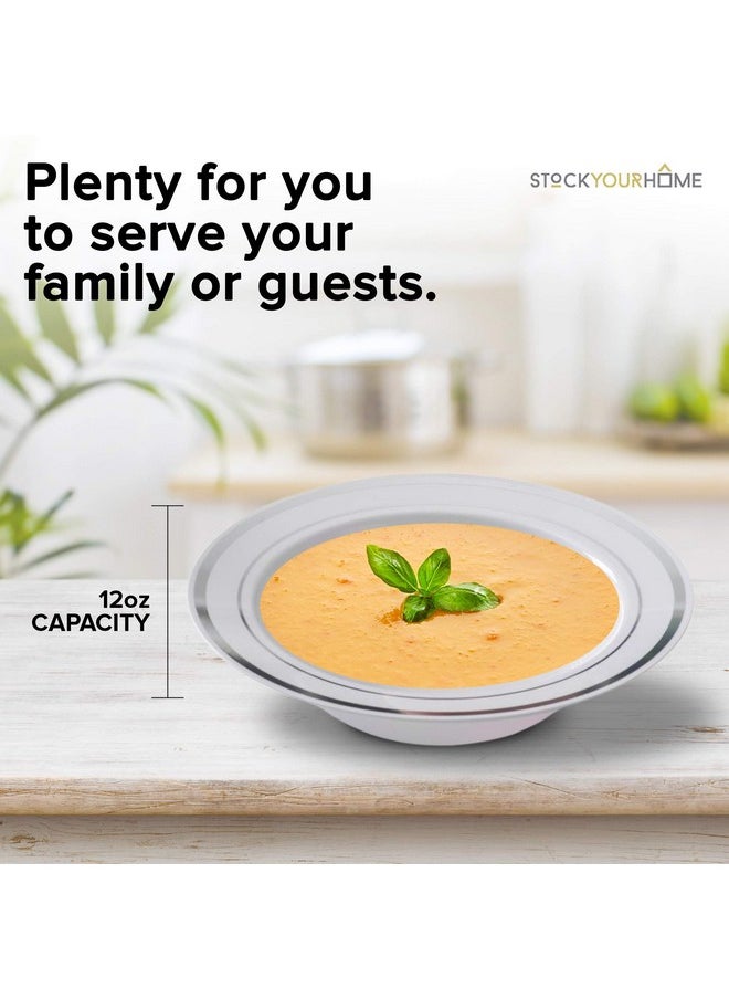 Stock Your Home Plastic Party Bowls (50 Pack) 12 Oz Elegant Disposable Dinnerware - Fancy Shatterproof Tableware for Catering, Holidays, Parties Supplies, Weddings, Catering, and Everyday Use (Silver)