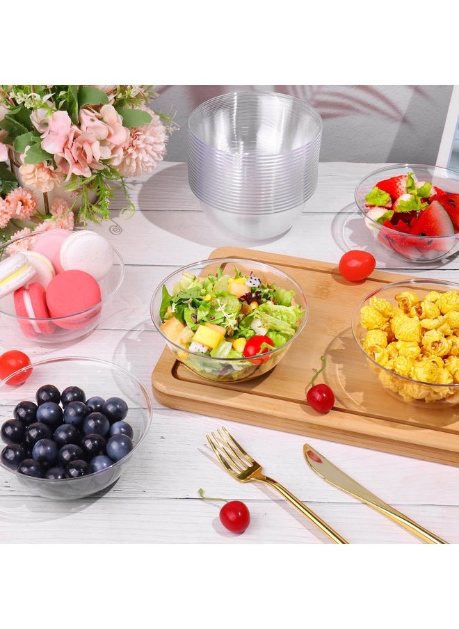 mwellewm 12 oz Clear Plastic Bowls 100 Pack Disposable Ice Cream Dessert Serving Salad Hard Small Bowls for Party Catering Fruits Parfaits Snacks