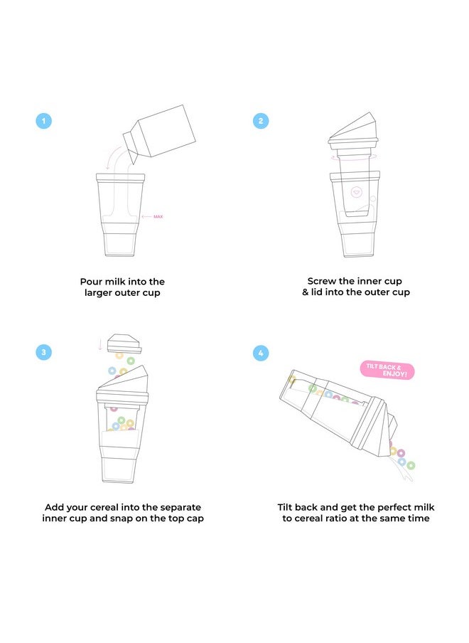 CRUNCHCUP XL Pink - Portable Plastic Cereal Cups for Breakfast On the Go, To Go Cereal and Milk Container for your favorite Breakfast Cereals, No Spoon or Bowl Required