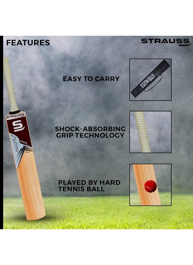 Strauss Cricket Bat | Edition: 5000 | Kashmir Willow | Size: SH | Tennis & Synthetic Ball Cricket Bat | Tennis Cricket Bat