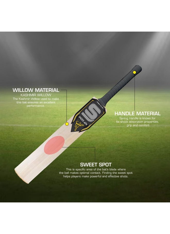 Strauss Underarm Cricket Bat | Kashmir Willow | Cricket Bat with Grip for Gully Cricket & Tournament Match | Standard Tennis Ball Bat for Cricket | Size: Short Handle (1150-1250 Grams)