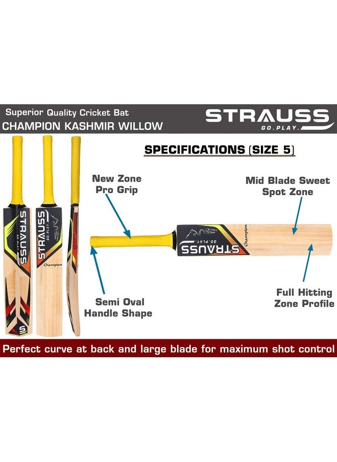 Strauss Cricket Bat | Edition: Champion | Kashmir Willow | Size: 5 | Tennis & Synthetic Ball Cricket Bat | Tennis Cricket Bat