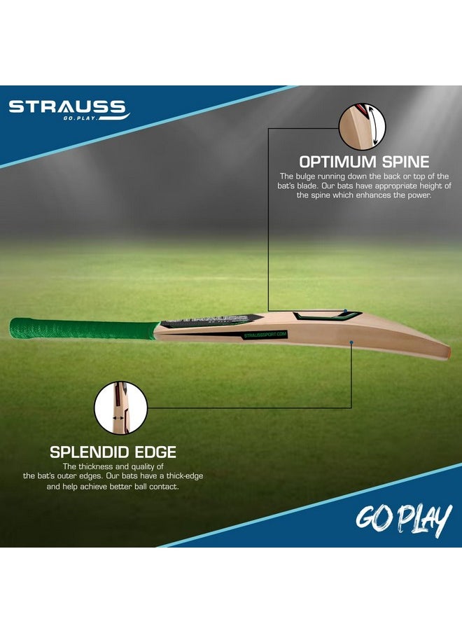 Strauss Slogger Cricket Bat | Kashmir Willow | Cricket Bat with Grip for Gully Cricket & Tournament Match | Standard Tennis Ball Bat for Cricket | Size: Short Handle (1150-1250 Grams)