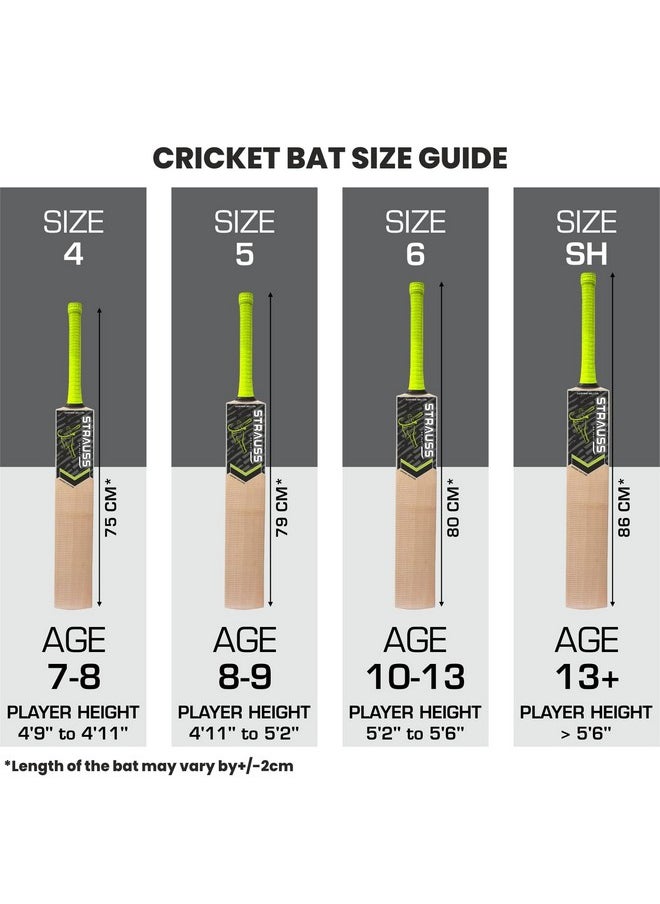 Strauss Slogger Cricket Bat | Kashmir Willow | Cricket Bat with Grip for Gully Cricket & Tournament Match | Standard Tennis Ball Bat for Cricket | Size: Short Handle (1150-1250 Grams)