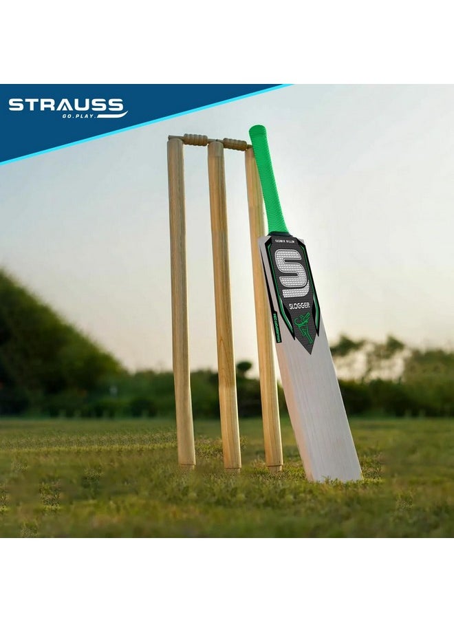 Strauss Slogger Cricket Bat | Kashmir Willow | Cricket Bat with Grip for Gully Cricket & Tournament Match | Standard Tennis Ball Bat for Cricket | Size: Short Handle (1150-1250 Grams)