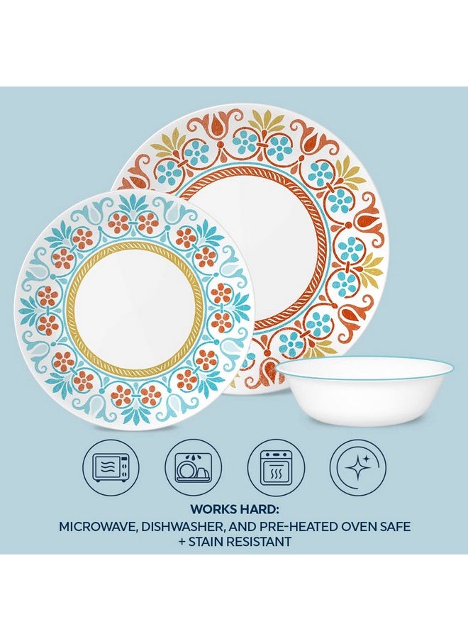 Corelle Global Collection Vitrelle 12-Piece Dinnerware Set, Triple Layer Recycled Glass, Lightweight Eco-Friendly Round Plates and Bowls Set, Terracotta Dreams