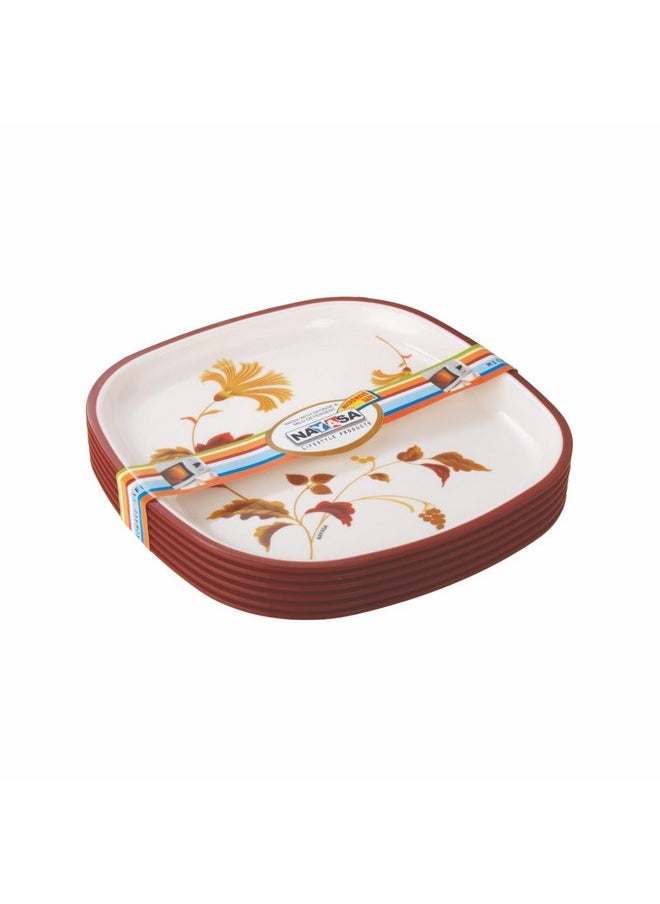 Nayasa Square Quater Plate DLX | Set of 6 | Microwave Safe | Snack Plate | Maroon