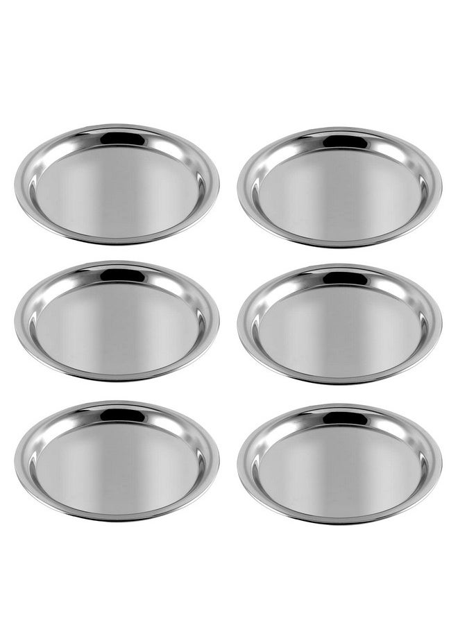 Kraft Stainless Steel Round Plate Set of 6 (20cm Dia) | Classic Design Thali Set | Mirror Finish, Food Grade | Steel Serving Plate for Dinner| 2 Year Warranty - Silver