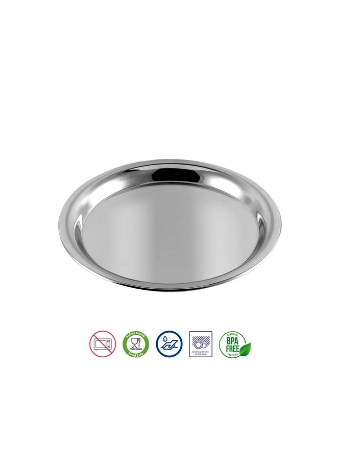 Kraft Stainless Steel Round Plate Set of 6 (20cm Dia) | Classic Design Thali Set | Mirror Finish, Food Grade | Steel Serving Plate for Dinner| 2 Year Warranty - Silver