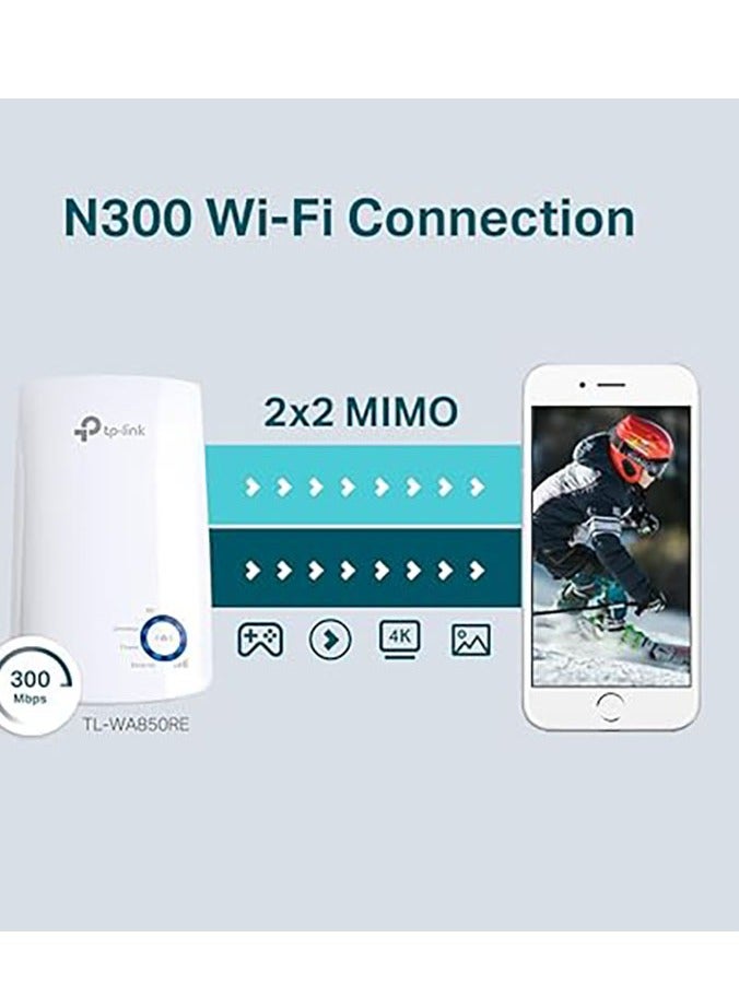 Universal Wireless 300MbpsTL-WA850RE Wi-Fi Range Expand Extender Booster Frequency Signal Indicator Designed To Conveniently Home & Business White