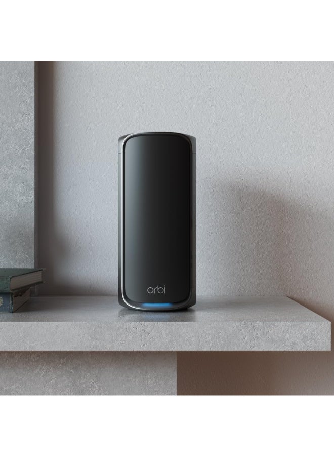 ORBI 970 SERIES QUAD-BAND WIFI 7 MESH ADD-ON SATELLITE - Works with Existing 970 Series Mesh System or Router - Adds Coverage up to 3,300 sq. ft. - BE27000 802.11be – Satellite Black