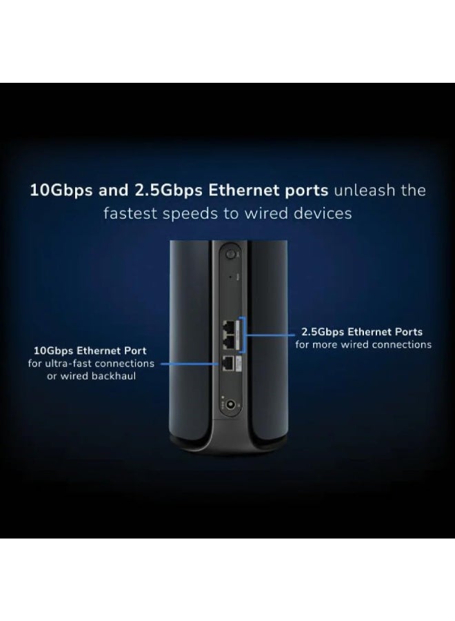 ORBI 970 SERIES QUAD-BAND WIFI 7 MESH ADD-ON SATELLITE - Works with Existing 970 Series Mesh System or Router - Adds Coverage up to 3,300 sq. ft. - BE27000 802.11be – Satellite Black