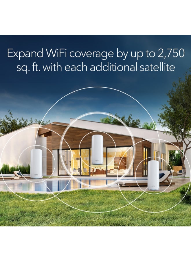 ORBI 770 SERIES TRI-BAND WIFI 7 MESH ADD-ON SATELLITE – Works with Orbi RBE772 and RBE773 – Adds Coverage up to 2,750 sq. ft. - BE11000 802.11be (up to 11Gbps) – Satellite White