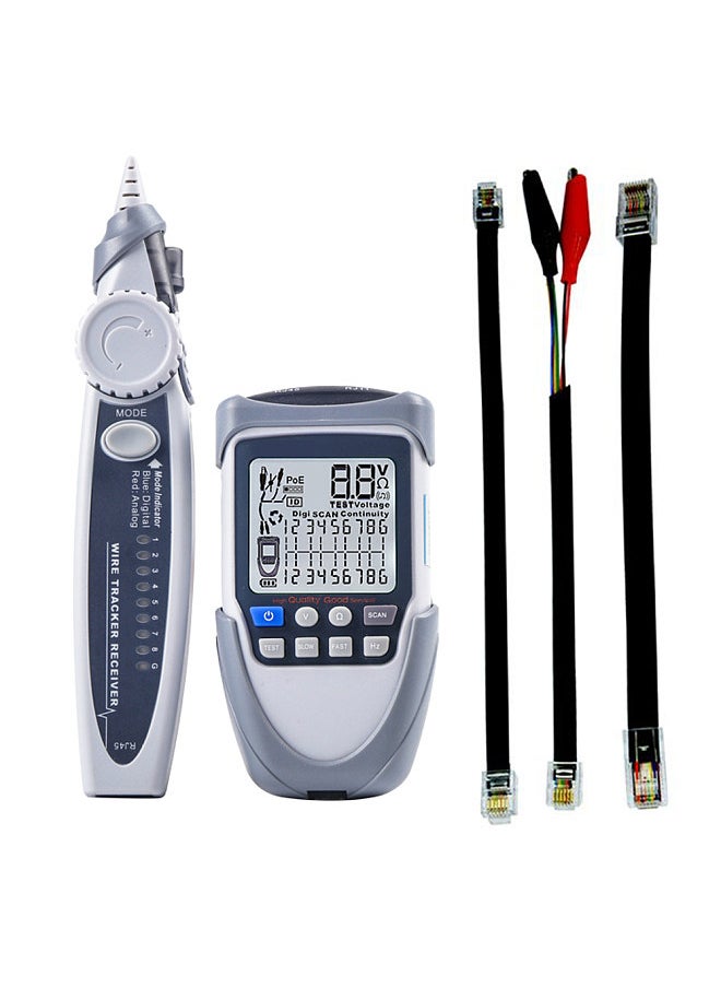 Handheld Portable Network Cable Tester LCD Large Screen Display Digital Wire Trackers Continuity Battery Voltage Polarity Checking POE Test Multi-function Cable Tester with Flashlight