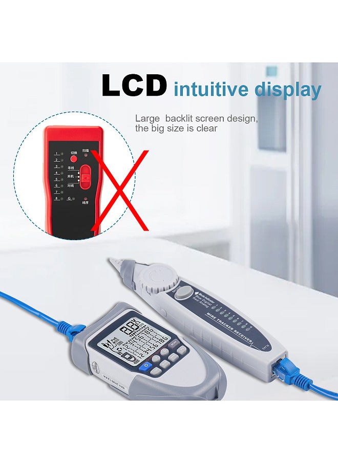 Handheld Portable Network Cable Tester LCD Large Screen Display Digital Wire Trackers Continuity Battery Voltage Polarity Checking POE Test Multi-function Cable Tester with Flashlight