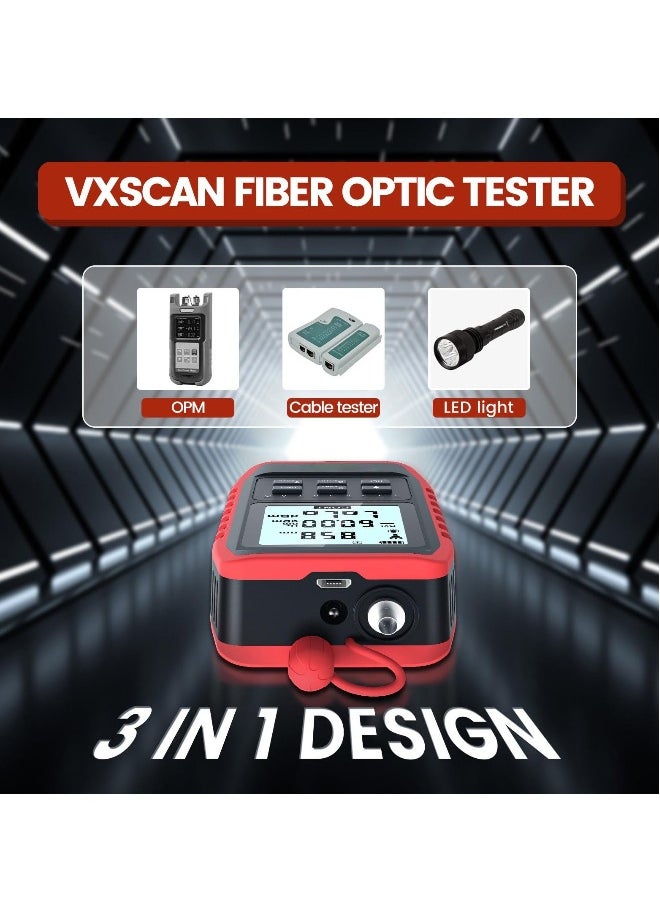 Fiber Optic Tester with Optical Power Meter, Universal FC/SC/ST Interface, RJ45 Network Test, LED Lighting, Mini Portable Fiber Optic Cable Tester, USB Chargeable