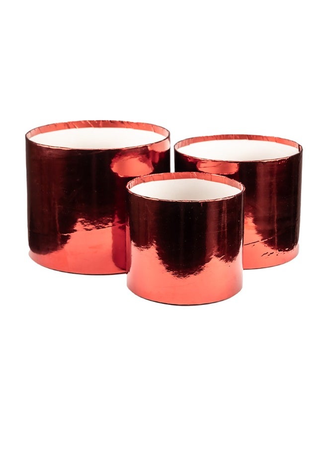 Gulf Flowers Red Round Flower Box Set Without Lid – 3pcs Decorative Boxes in Sizes D20xH17, D18xH15, D15xH13cm – Elegant Gift Packaging for Bouquets, Hampers, Events & Floral Arrangements