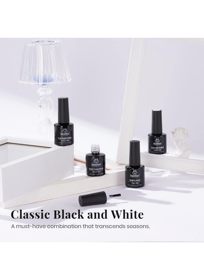 Beetles Gel Nail Polish Set- 4Pcs 7.5ml Black White Gel Nail Polish with No Wipe Top Coat and Base Coat Set Soak Off UV LED Nail Gel Manicure Gel Nail Polish Gift for Women