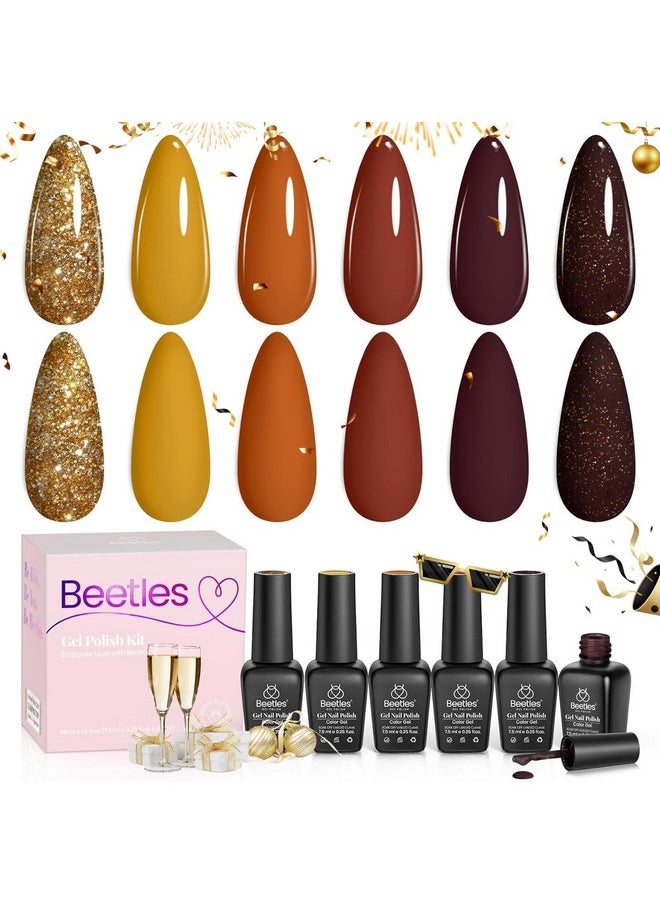 beetles Fall Gel Polish Set, 6 Colors Halloween Burgundy Red Orange Brown Gel Nail Polish Red-Brown Glitter Nail Polish Fall Gel Nail Kit Soak Off UV Gel Nail Art Design Gifts for Women