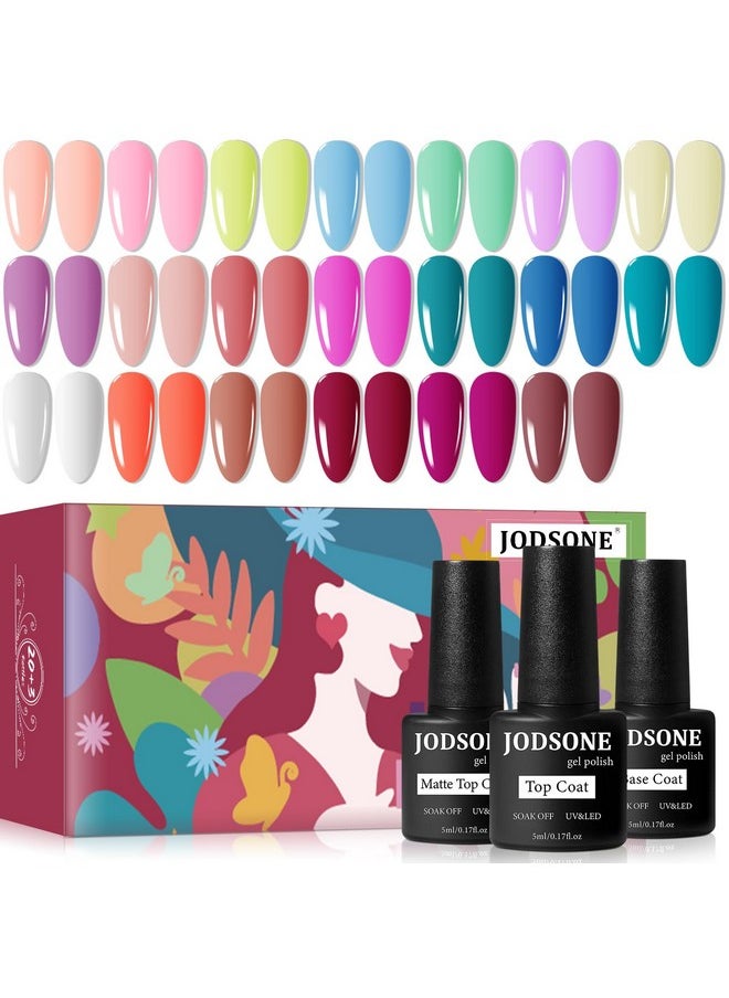 JODSONE 20 Color Vibrant and High Shine Gel Nail Polish Kit with 3 PCS Base Coat and Matte and Glossy Top Coat