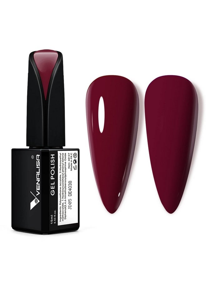 VENALISA 15ml Dark Red Gel Nail Polish, Burgundy Claret-Red Color Soak Off UV LED Nail Gel Polish Nail Art Starter Manicure Salon DIY at Home, 0.53 OZ