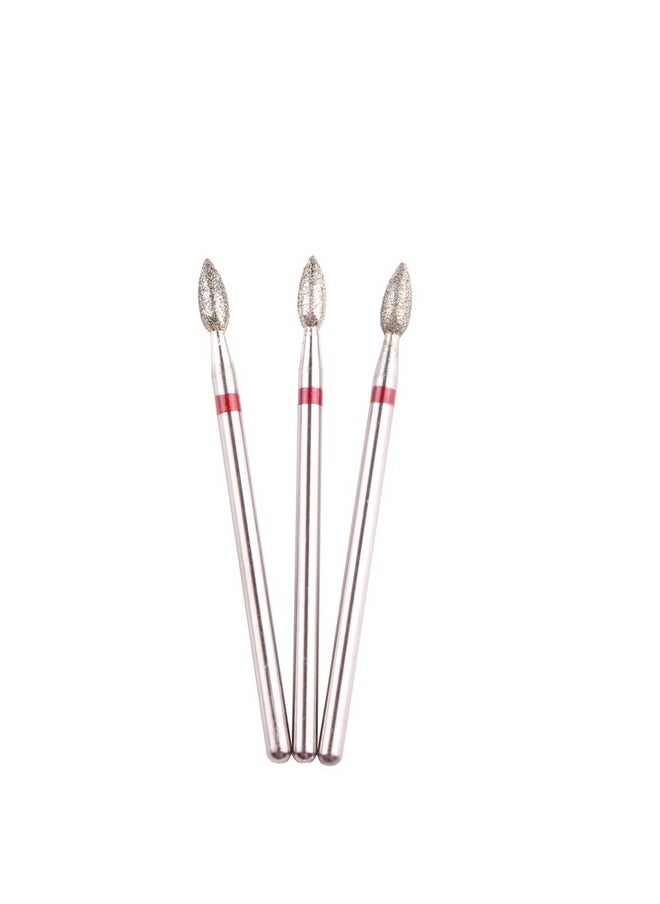 3Pcs Flame Shape Diamond Cuticle Clean Bits, 3/32 Shank Dry Manicure Drill Bits