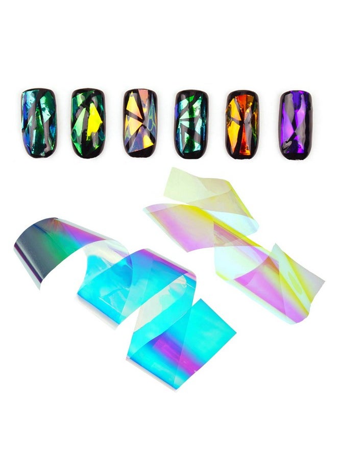 Beaute Galleria 24 Pieces Mixed Colors Nail Art DIY Holographic Shattered Broken-Glass Reflective Mirror Shard Effect Rainbow Thin Iridescent Cellophane Films Foils