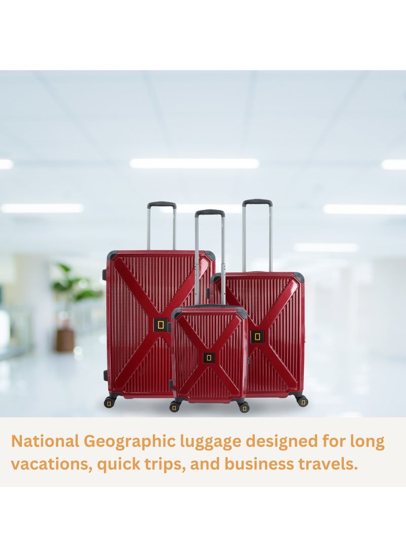 National Geographic Metallic PC Hardside Luggage Metallic Red Large Trolley Bag, Lightweight Durable Anti-Theft Zipper TSA Lock, 4 Double Spinner Wheels, Expandable Suitcase with Aluminum Telescopic Handle