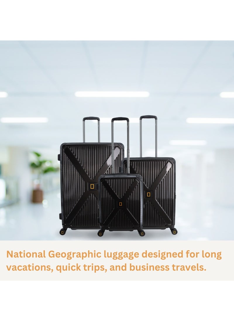 National Geographic Metallic PC Hardside Luggage Metallic Black Small Cabin Trolley Bag, Lightweight Durable Anti-Theft Zipper TSA Lock, 4 Double Spinner Wheels, Expandable Suitcase with Aluminum Telescopic Handle