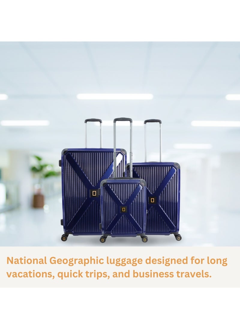 National Geographic Metallic PC Hardside Luggage Metallic Blue Small Cabin Trolley Bag, Lightweight Durable Anti-Theft Zipper TSA Lock, 4 Double Spinner Wheels, Expandable Suitcase with Aluminum Telescopic Handle