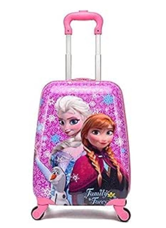 Frozen Princess Elsa and Anna Kid's Travel Luggage 4 wheeled suitcase Childred Trolley Case Cartoon Rolling Bag for School Kids Trolley Bag on wheels 16 inches