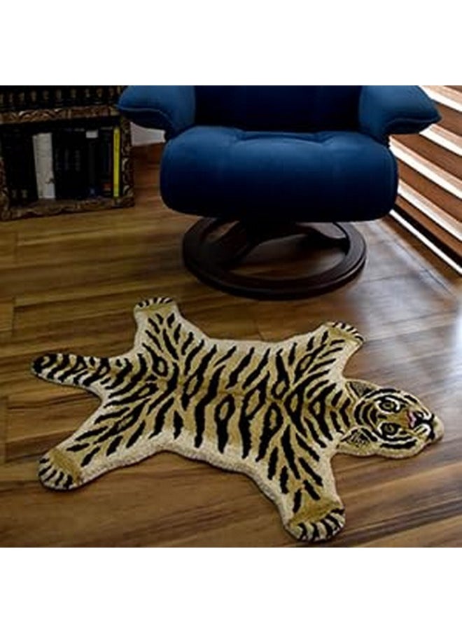 Exotic India Pure Wool Faux Tiger-Skin Yogic Asana Rug Pure Wool - 121 Knots Per Sq. Inch Multipurpose Mat Suitable for Living Room Bedroom Dining Room Floor Mat