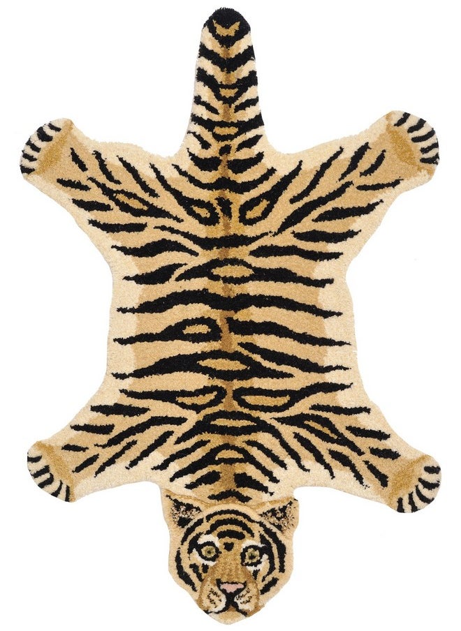 Exotic India Pure Wool Faux Tiger-Skin Yogic Asana Rug Pure Wool - 121 Knots Per Sq. Inch Multipurpose Mat Suitable for Living Room Bedroom Dining Room Floor Mat