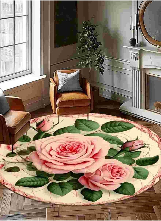 3D Flower Decorative Antiskid Round Mat Multicolour Red Flower 80*80cm