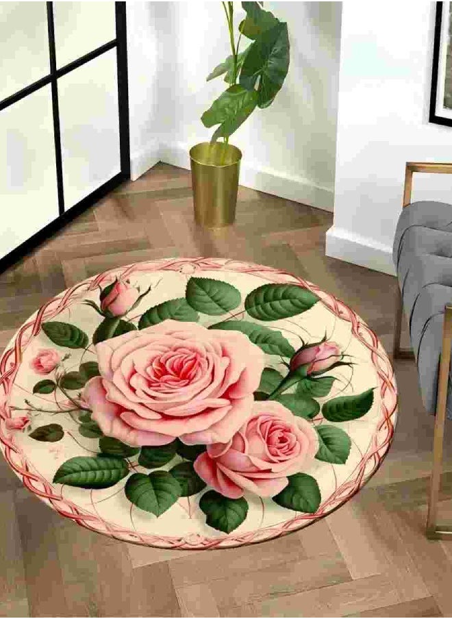 3D Flower Decorative Antiskid Round Mat Multicolour Red Flower 80*80cm